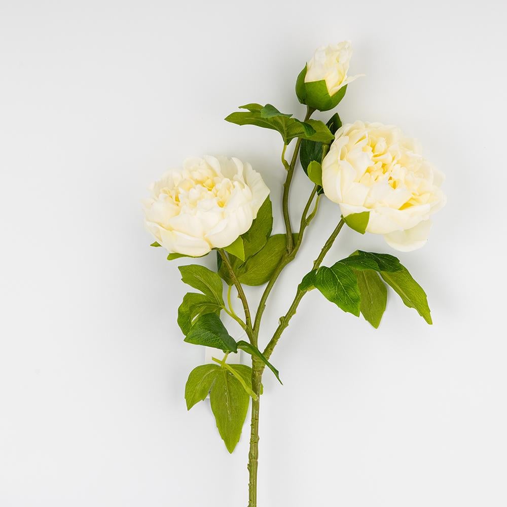 Искусственный пион с 3 бутонами с эффектом живого прикосновения 80 см 2 комплекта Кремовый (2025-010)