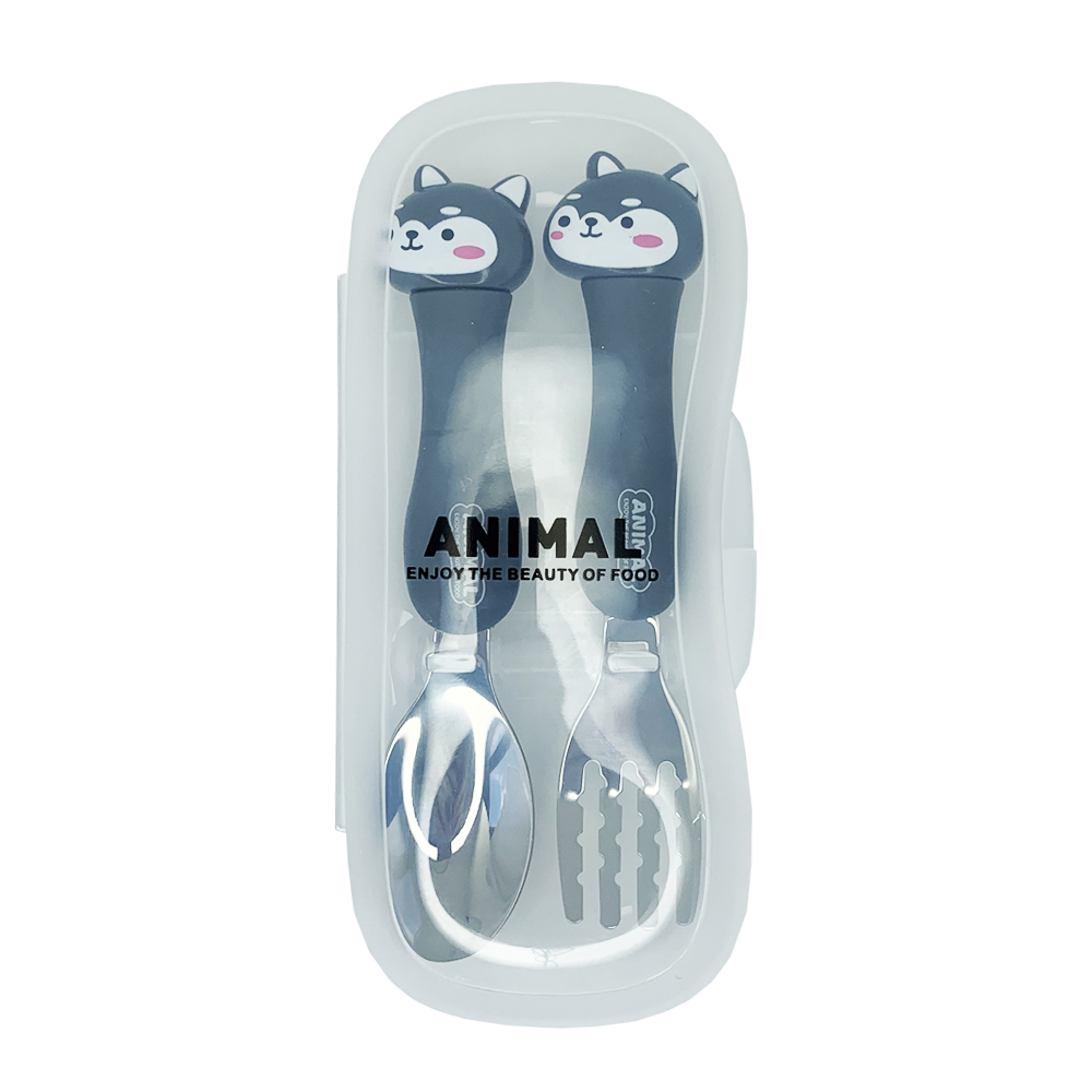 Набор детских столовых приборов Темный Котик вилка/ложка в контейнере (15304321) - фото 2