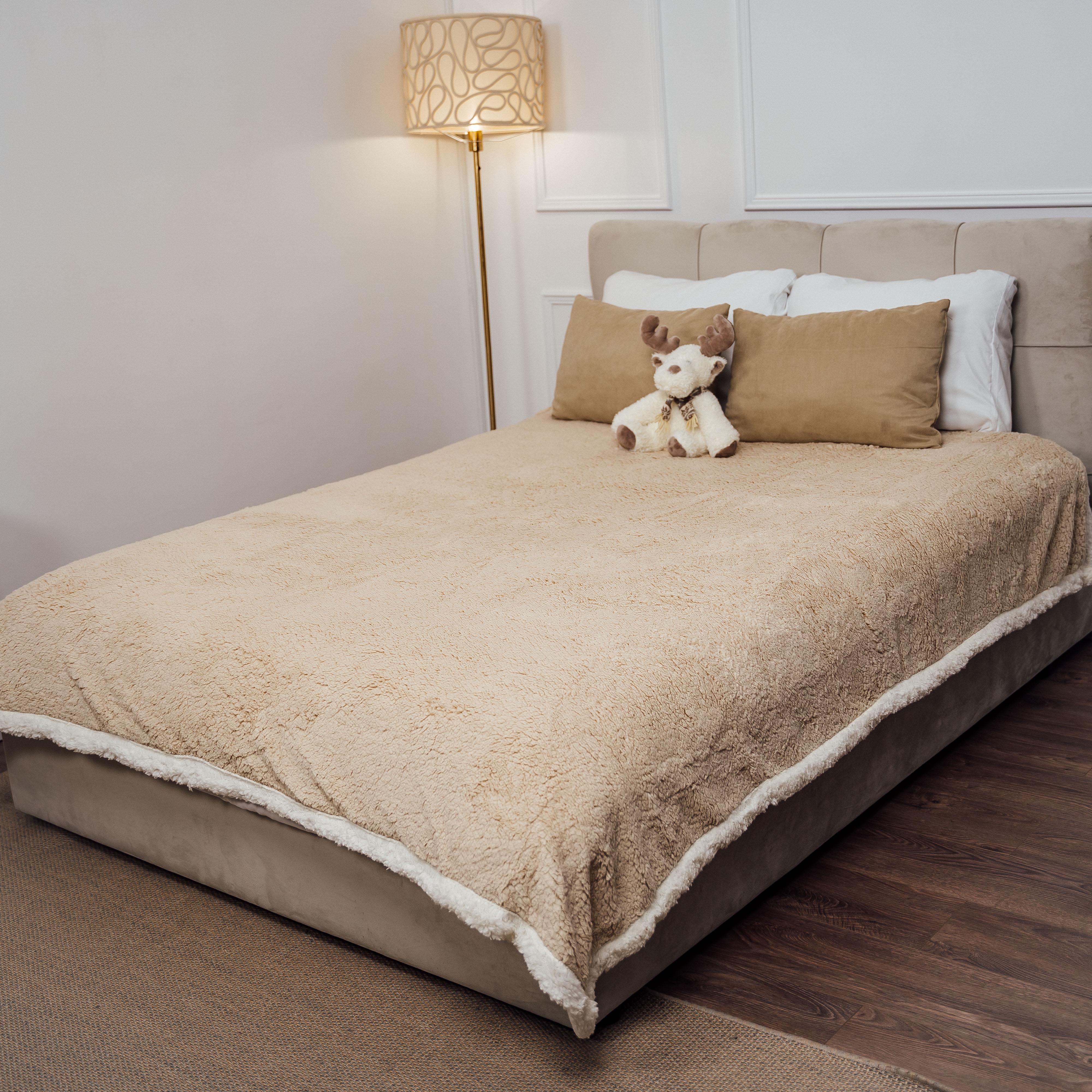 Плед теплый овчина євро 200х230 см Светло-бежевый (87263)