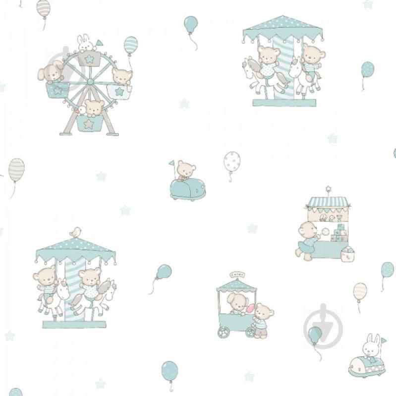 Бумажные детские обои ICH Dandino Lullaby 220-4 0.53 х 10.05 м Бело-Бирюзовый