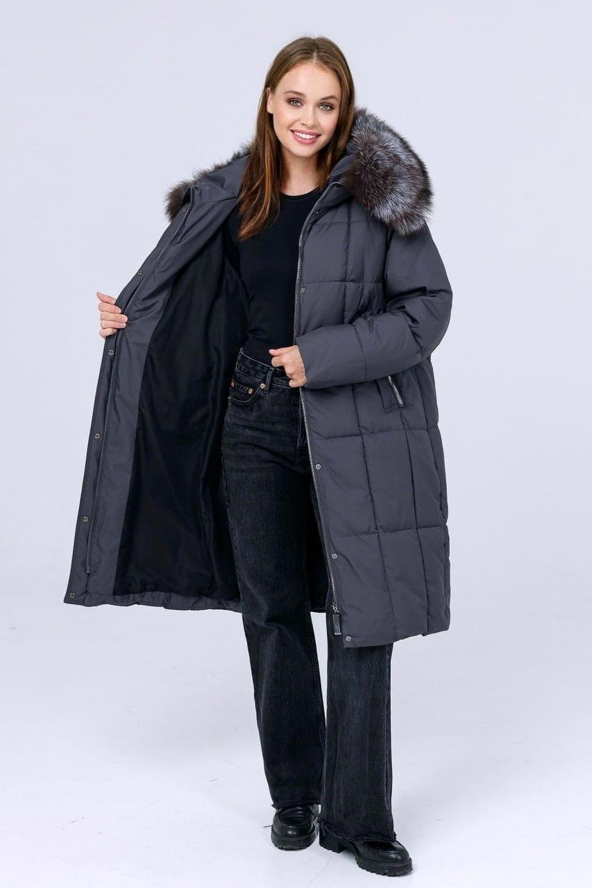 Куртка-пуховик жіноча з натуральним хутром р. 56 Темно-сірий (7601/56) - фото 3 Куртка-пуховик жіноча з натуральним хутром р. 56 Темно-сірий (7601/56) - фото 3