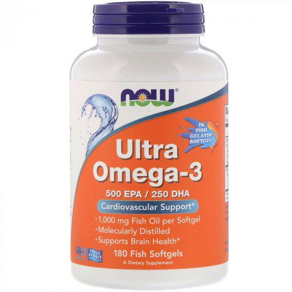 Омега 3 NOW Foods Ultra Omega 500 EPA/250 DHA 180 Fish Softgels (NF1665)