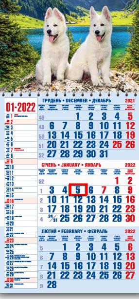 Календарь настенный квартальный МАРКО на 2022 год офисный 1 Щенята (офіс1-14 2022)
