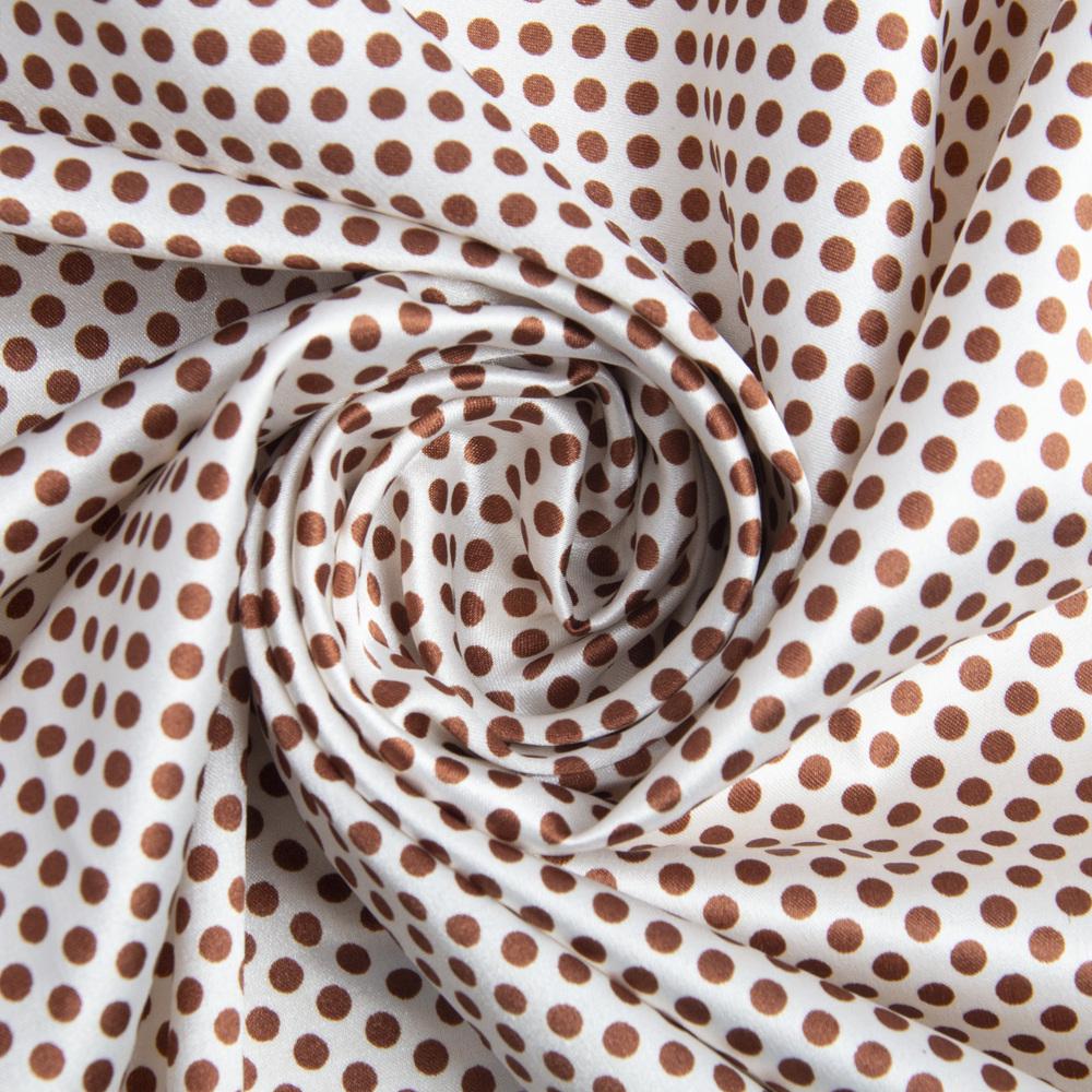 Ткань Атлас Горохи разноцветные конфетти №2 Молочный/Коричневый (22943)