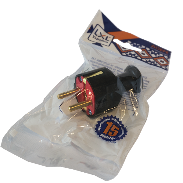 Електрозвилка штепсельна пряма LXL 326BLP із заземленням 16А 220V Чорний