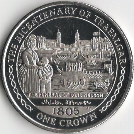 Коллекционная монета Остров Мэн 1 крона 2005 Трафальгарское сражение UNC Разновидность 6 (KM#1280)