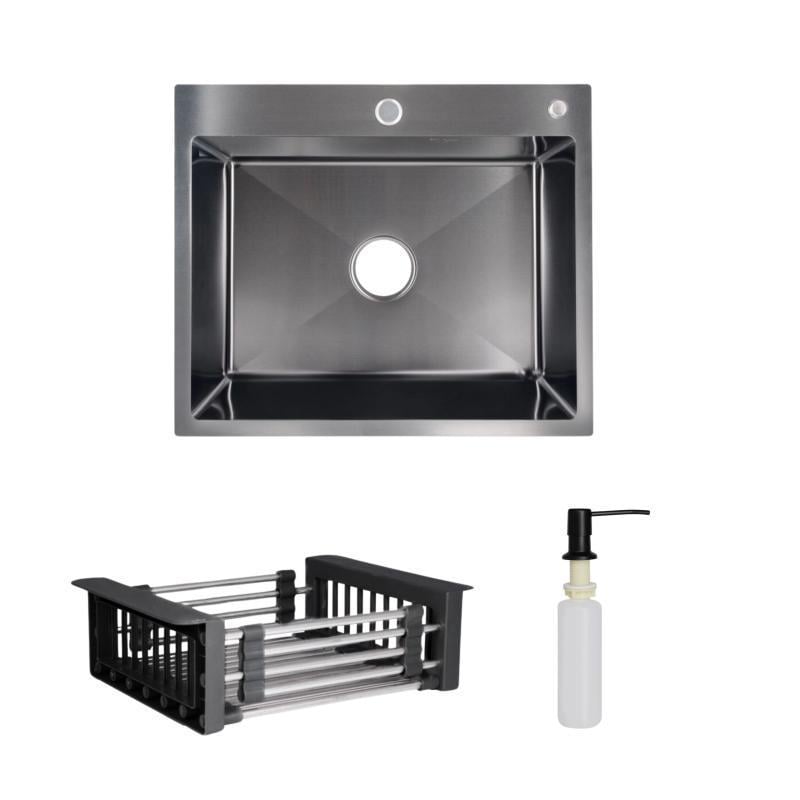 Комплект Lidz Handmade H6050B мойка для кухни интегрированная PVD/с дозатором/Lidz K01B/корзина Black (2622386115)