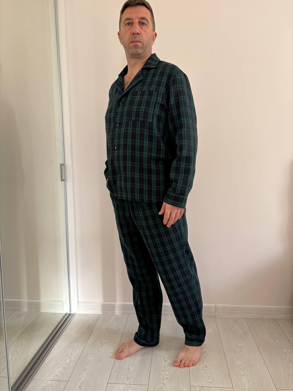 Пижамный комплект COSY Бруклин с фланели брюки/рубашка XL клетка Зелено-синий (F231P)