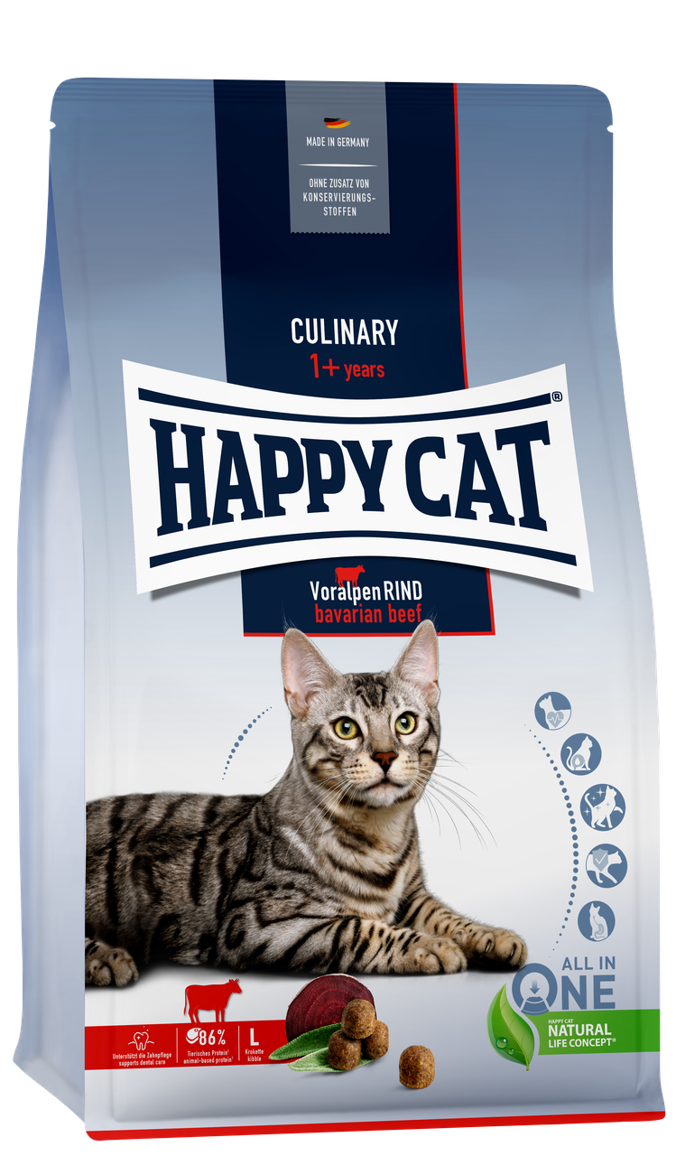 Корм сухой Happy Cat Culinary Voralpen-Rind для взрослых кошек с говядиной 1,3 кг (70558)