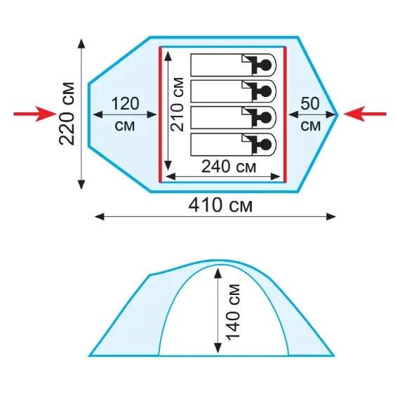 Намет туристичний Tramp Stalker 4 V2 чотиримісний чотирисезонний 220х410х140 см (TRT-077) - фото 5