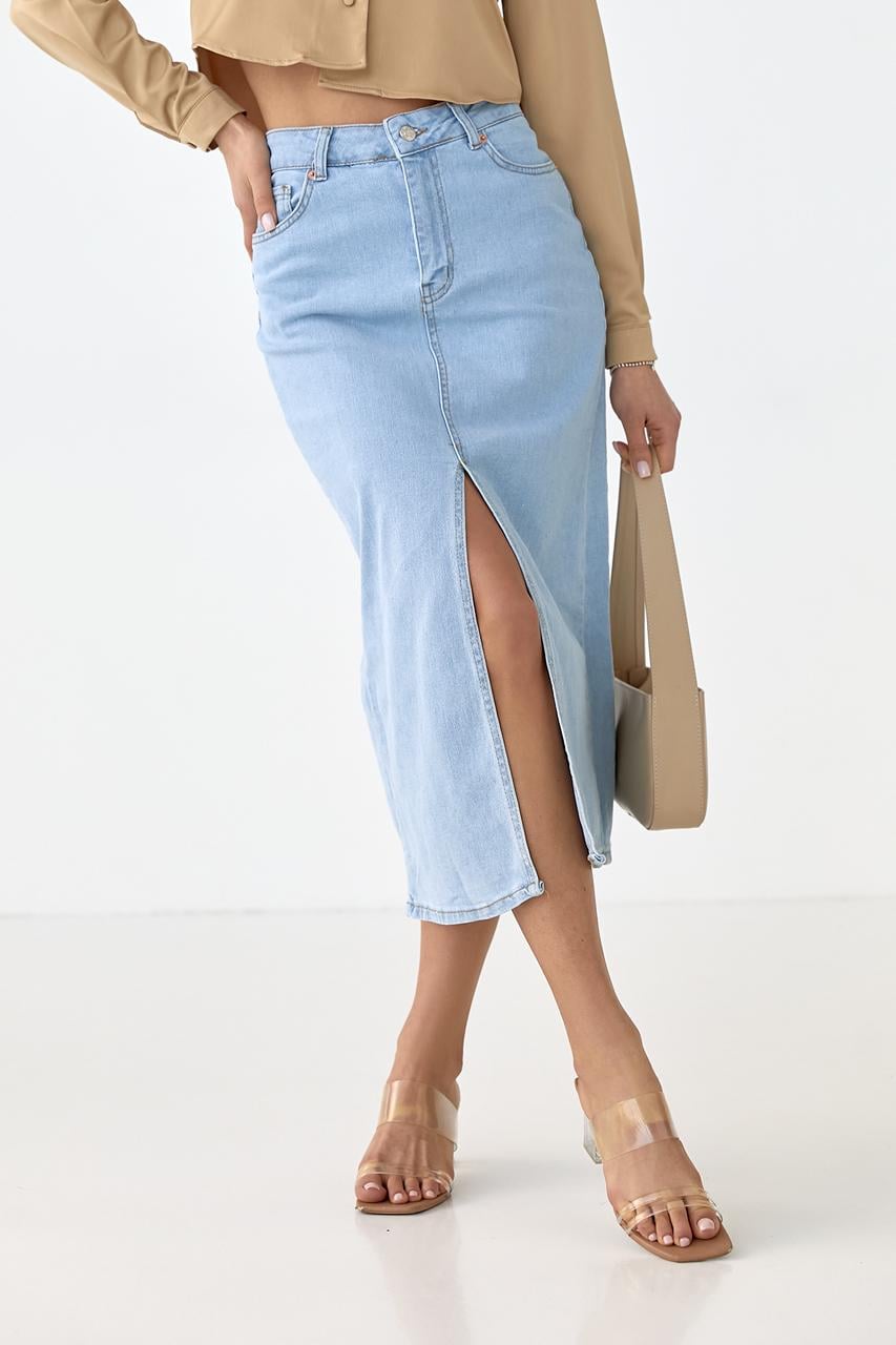 Юбка-миди с разрезом р. 38 Голубой (10347493)