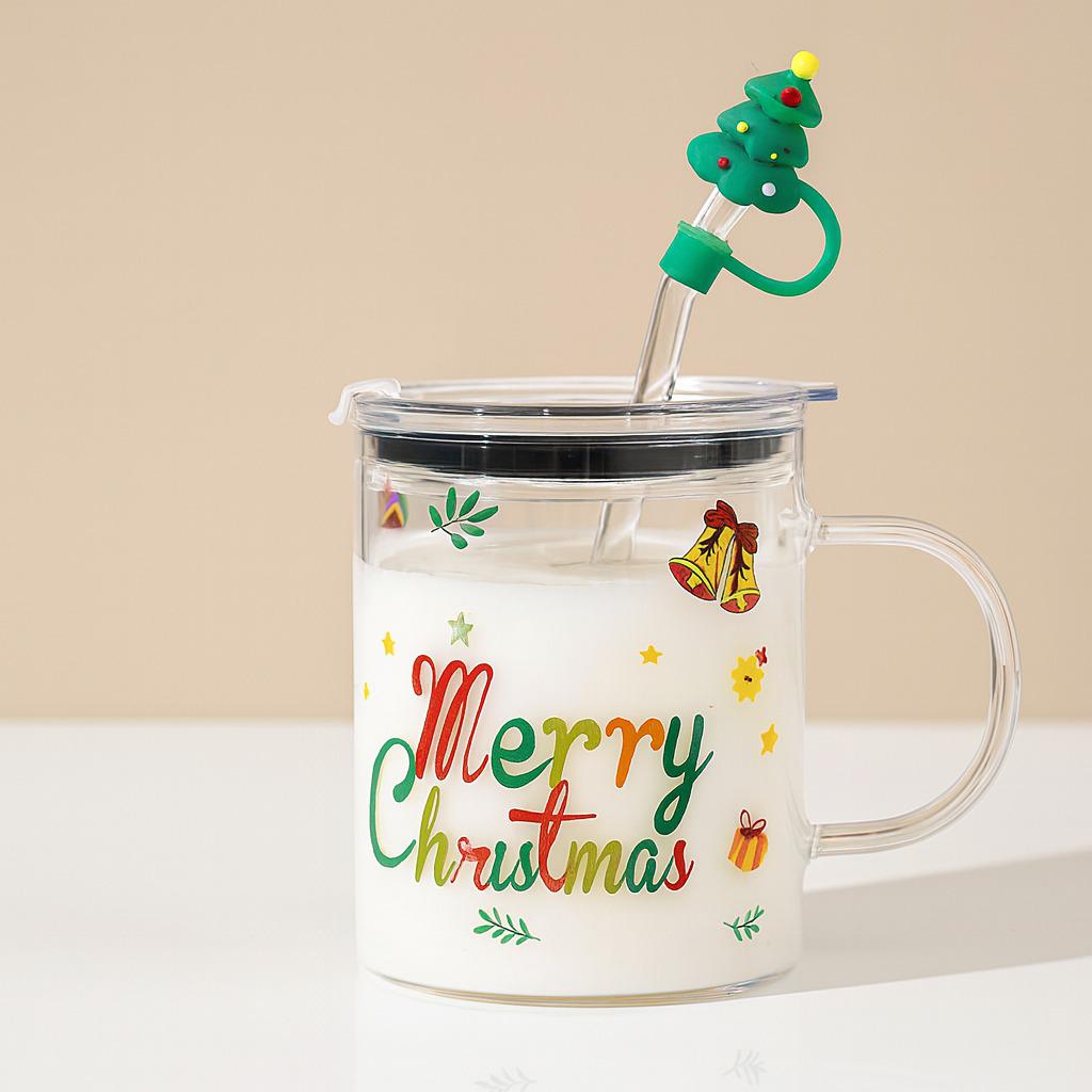 Чашка новогодняя с крышкой и трубочкой Merry Christmas 450 мл (R37217)