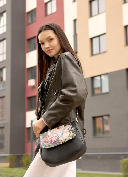 Женская сумка кросс-боди Sambag через плечо из экокожи с цветочным принтом Черный (938024720)