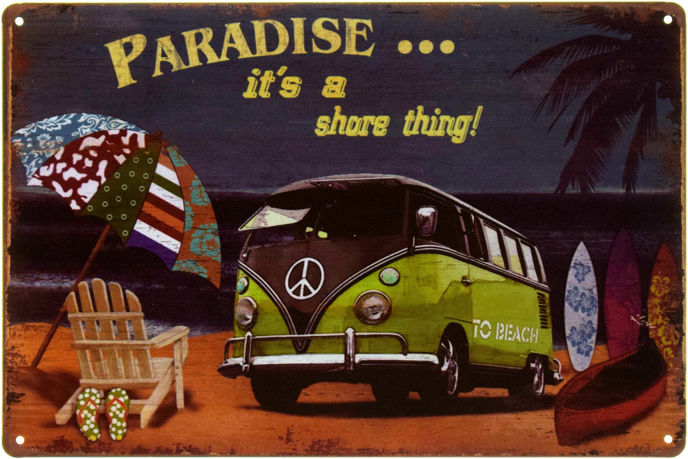 Табличка металева Відпочинок На Узбережжі Це Рай!/Volkswagen Paradise It's A Shore Thing! 20x30 см