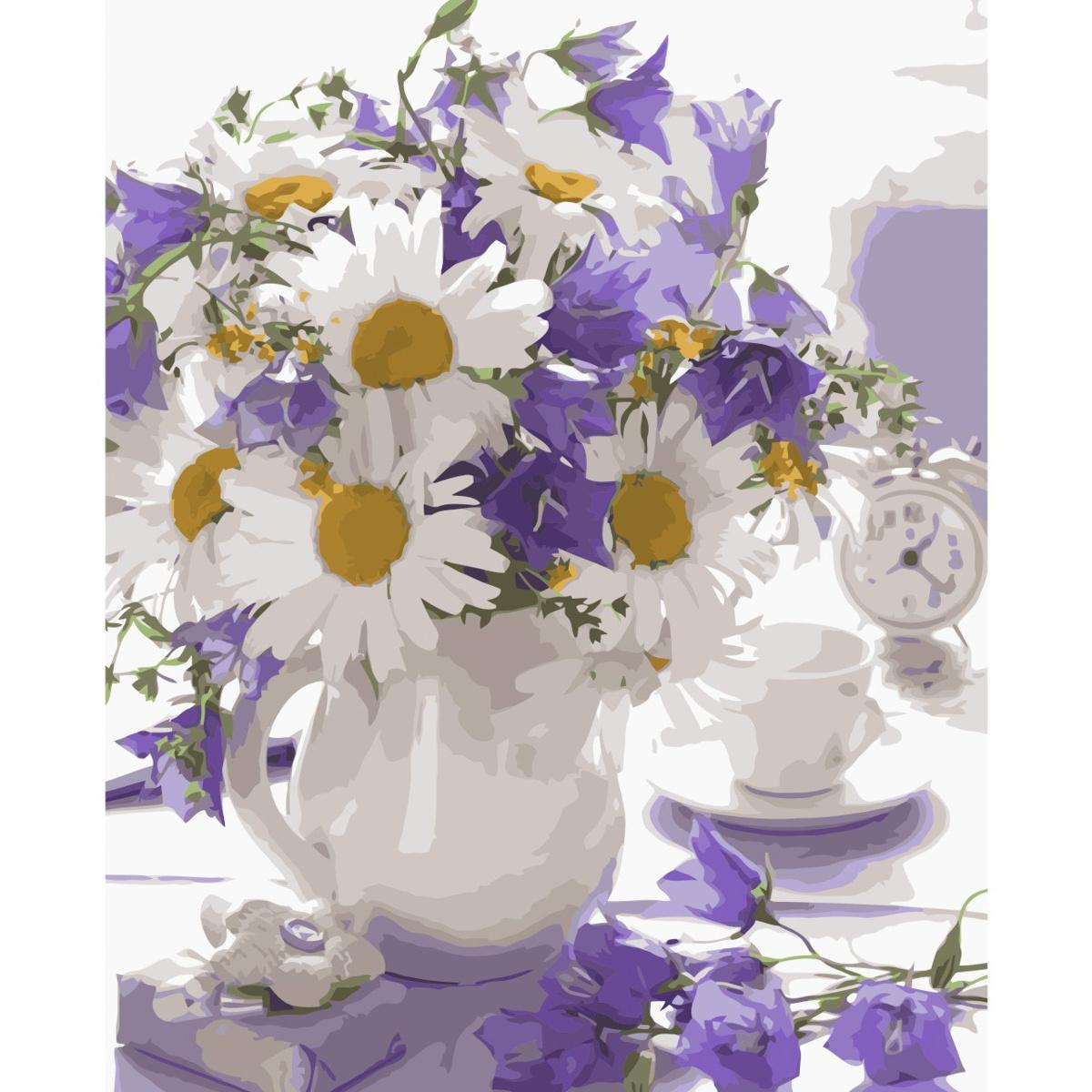 Картина по номерам Strateg Букет с ромашками на цветном фоне 40x50 см (Str-VA-2524.)