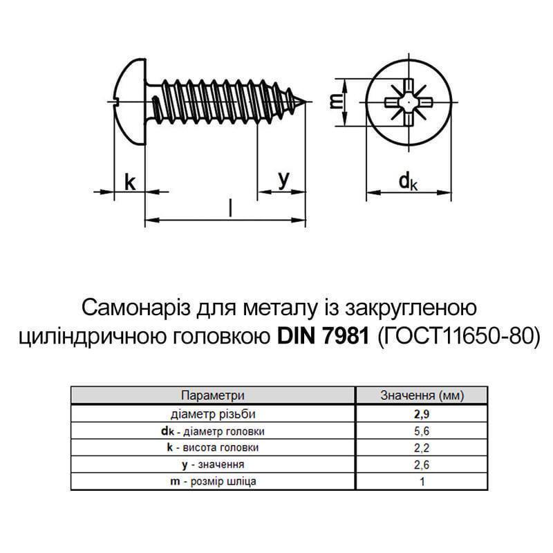 Саморез Metalvis DIN7981 2,9х22 PH1 полная резьба полукруглая головка цинк белый 1 шт. (805200000805292220) - фото 2 Саморез Metalvis DIN7981 2,9х22 PH1 полная резьба полукруглая головка цинк белый 1 шт. (805200000805292220) - фото 2