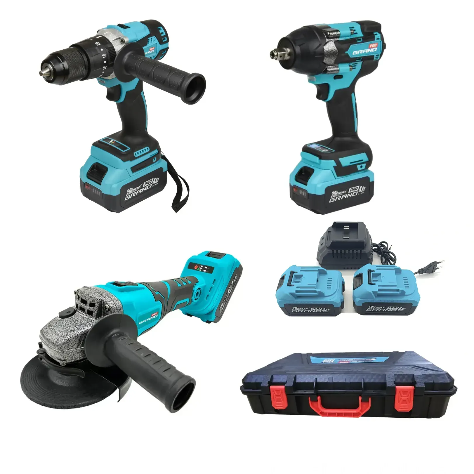 Набір акумуляторних інструментів Grand № 3 PROF (МШУ-20BL/PRO+ДА-20/13UBL+Grand АГ-800UBL)