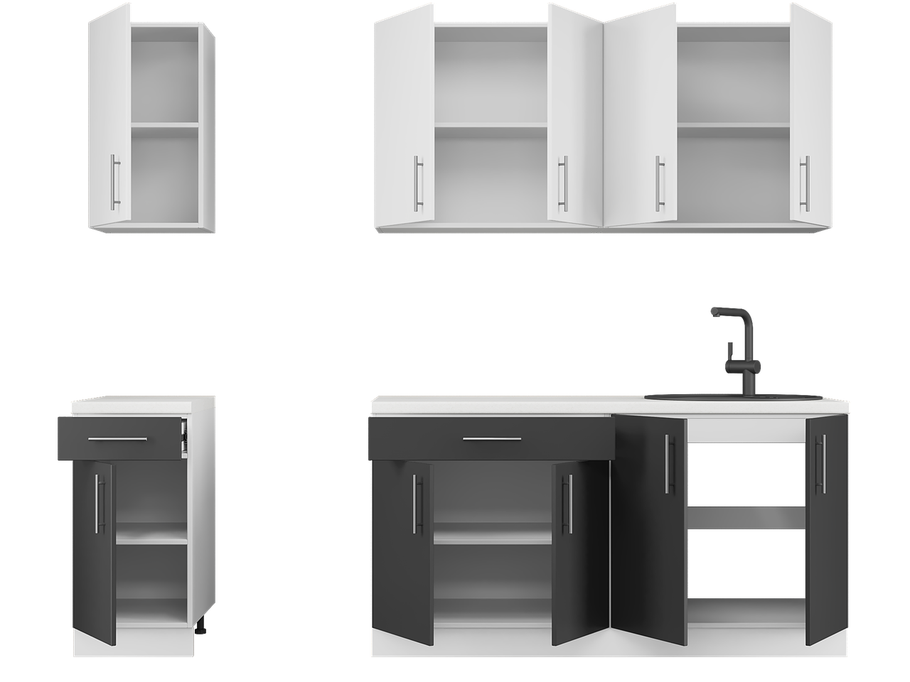 Комплект кухни К-3 Эверест Оптима без столешницы 2,5 м Белый/Антрацит (ЕК-26014) - фото 2 Комплект кухни К-3 Эверест Оптима без столешницы 2,5 м Белый/Антрацит (ЕК-26014) - фото 2