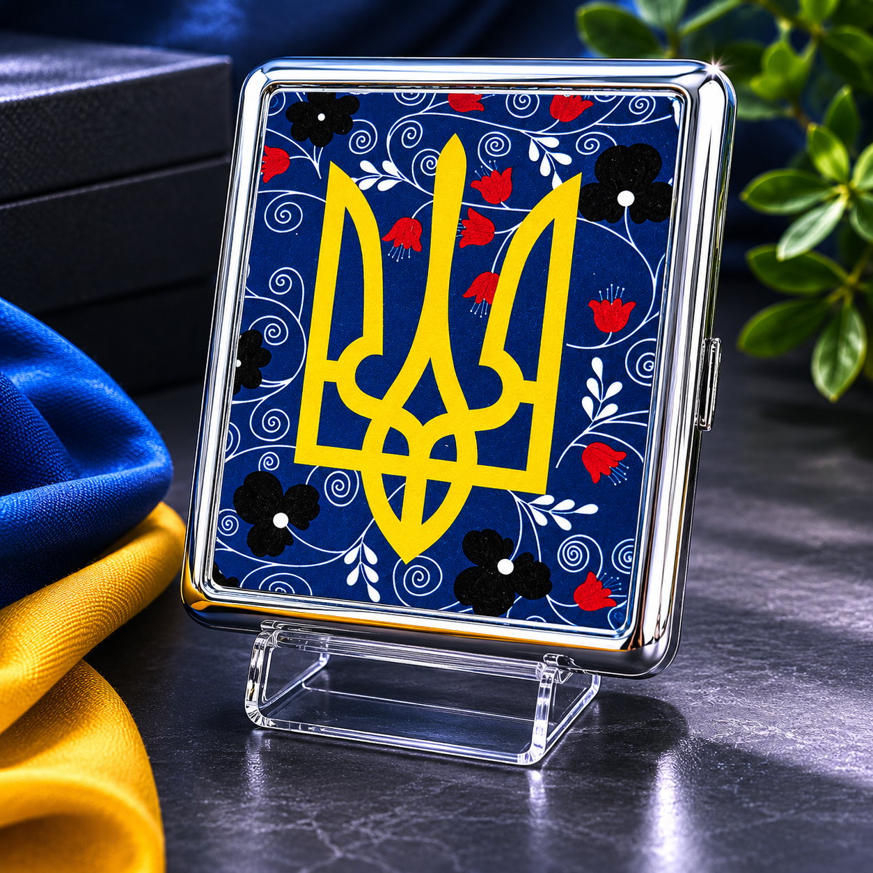 Портсигар Герб Украины YH-3 на 20 сигарет патриотизм и надежность Blue (10308)
