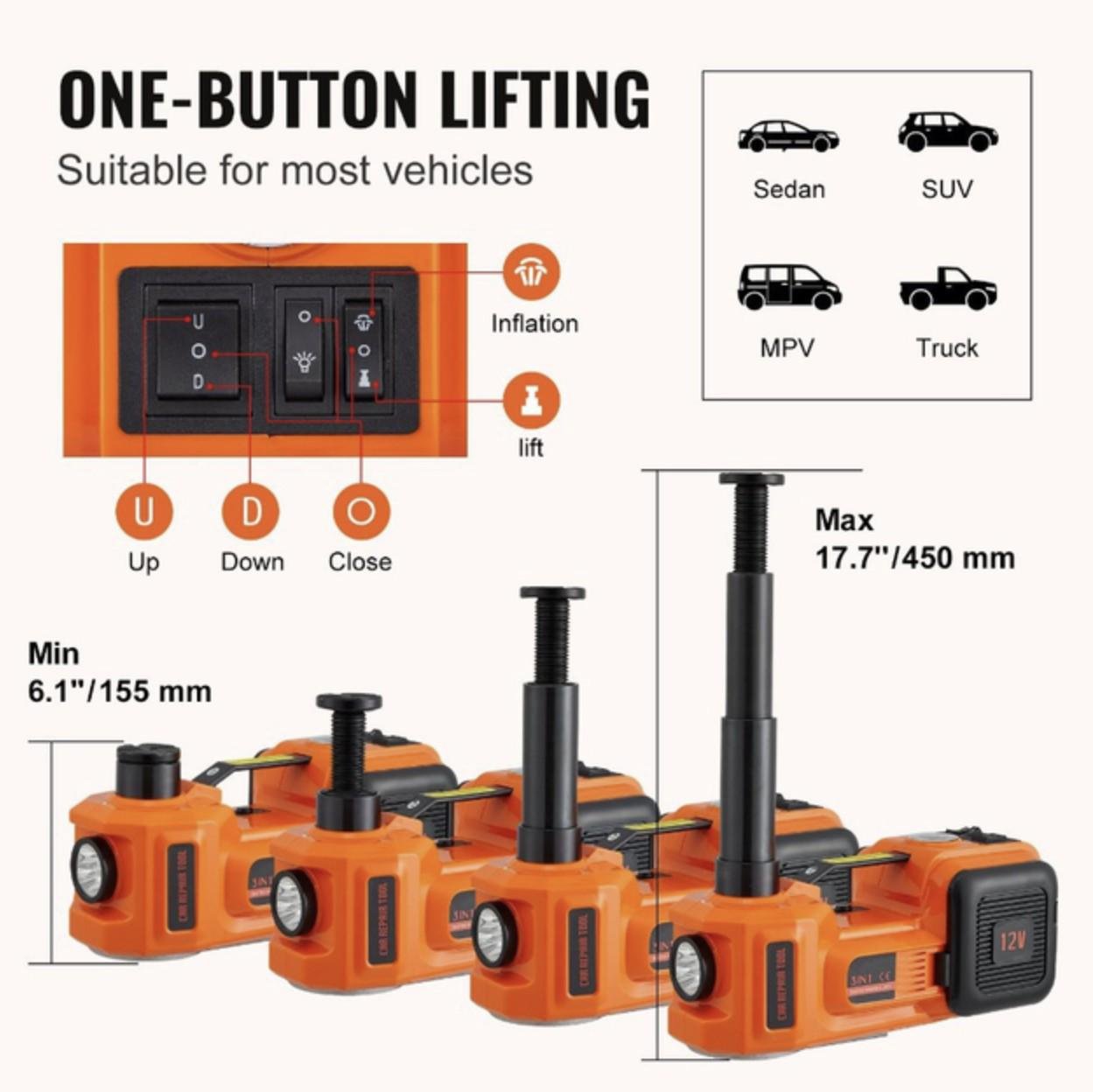 Домкрат електричний 3в1 з домкратом компресором та ліхтарем 12V 5Т 180W - фото 2