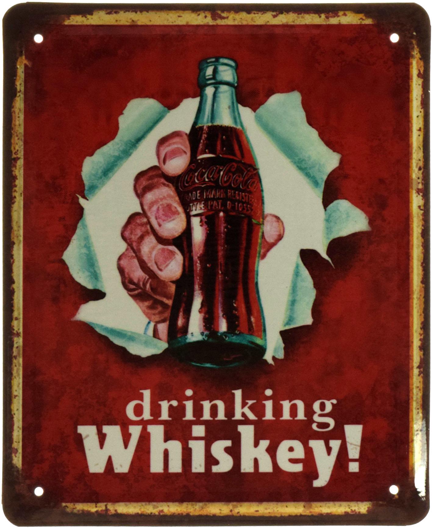 Табличка металлическая Пейте Виски Кока-Кола/Drinking Whiskey! Coca-Cola 18x22 см