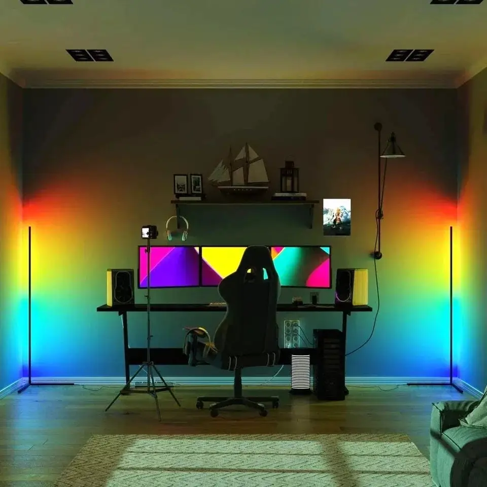 Торшер кутовий RGB пульт та Bluetooth 150 см Білий (14046643) - фото 2