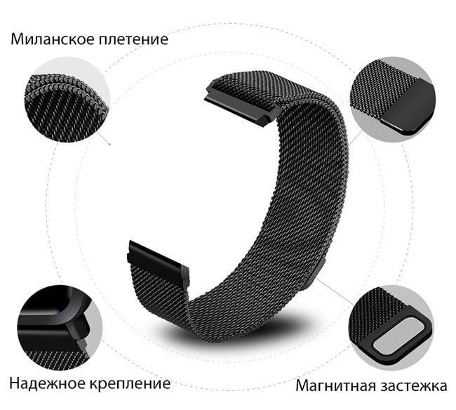 Ремінець міланська петля BeWatch 20 мм універсальний Milanese loop Чорний (1010201) - фото 4 Ремінець міланська петля BeWatch 20 мм універсальний Milanese loop Чорний (1010201) - фото 4