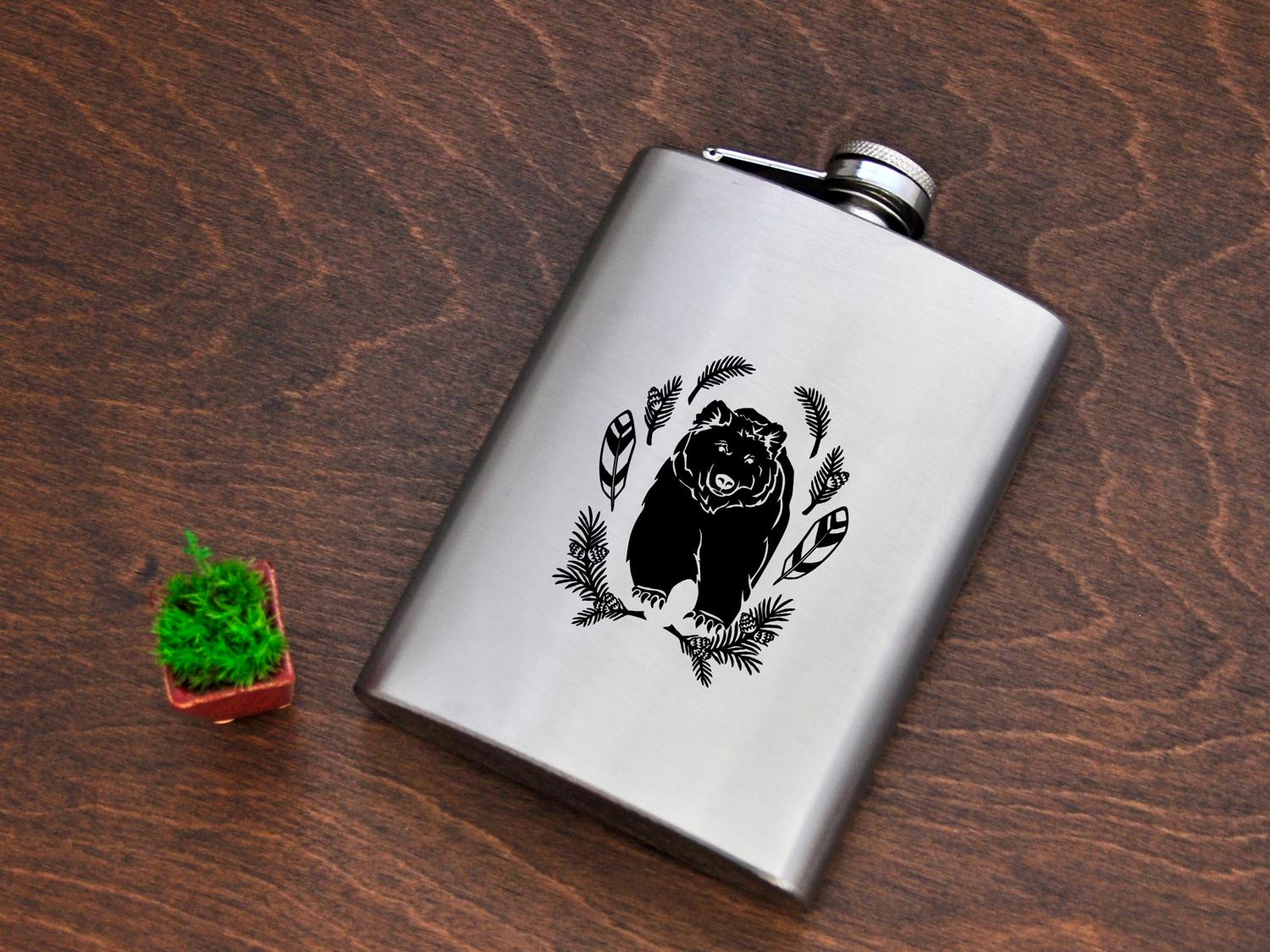 Фляга WoodPresentStudio с гравировкой Медведь 240 мл