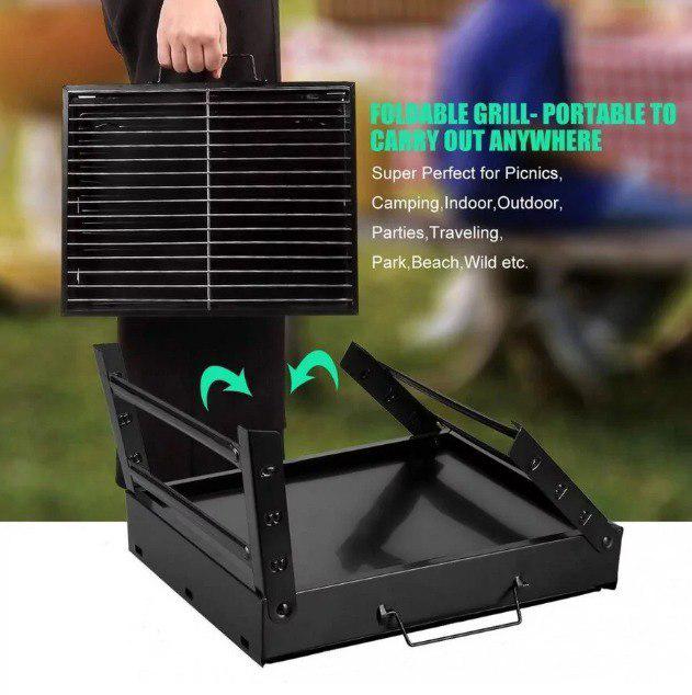 Мангал-чемодан гриль BBQ 44х31х7 см Черный - фото 4