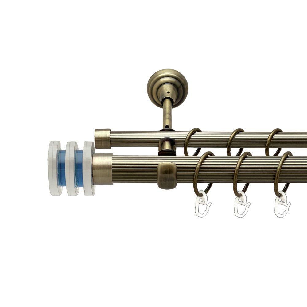 Карниз металлический Orvit Аквария двухрядный открытый/рифленая труба/кольцо металлическое Антик 25/16 мм 200 см (00-00017938)