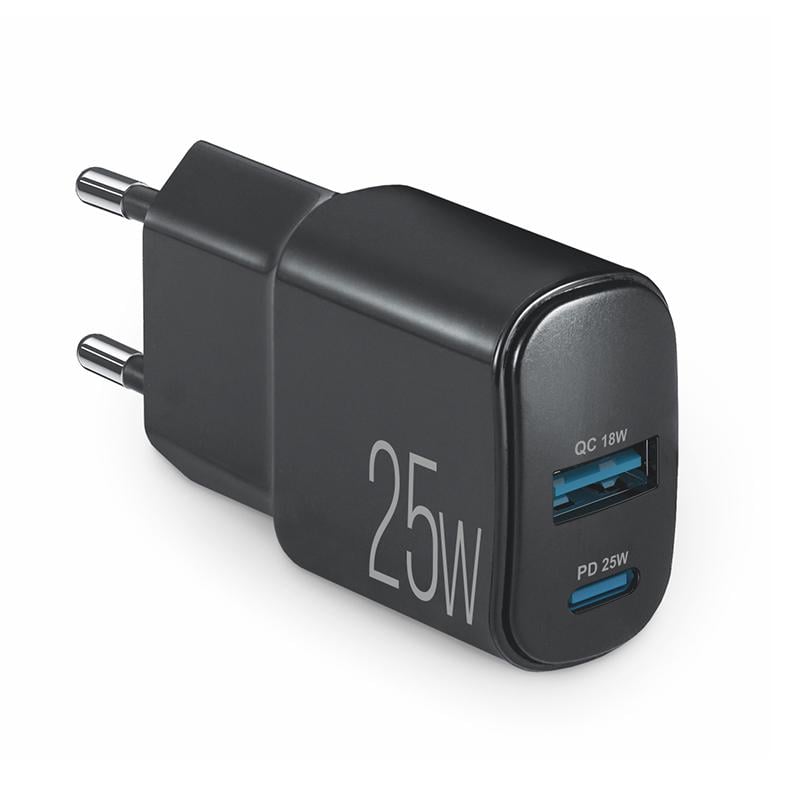 Зарядний пристрій мережевий Brevia ePower PD25W USB-C+USB-A Чорний (45025CAB) - фото 1