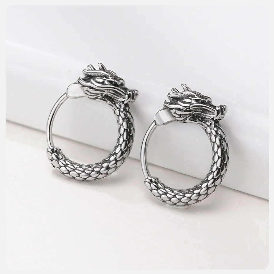 Серьги-кольца Vnox Dragon из нержавеющей стали (EH-378S02-1-Pair)