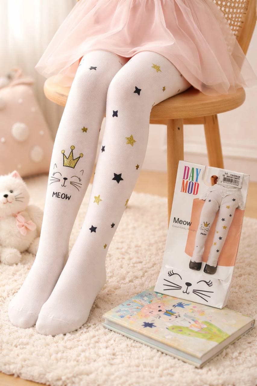Колготы капроновые для девочки Day Mod с котиком 5-6 лет 106-118 см Белый (2125114)