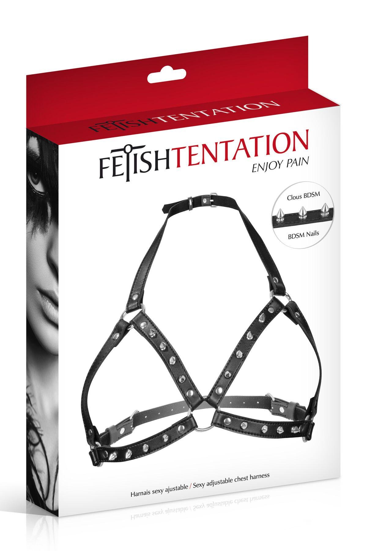 Портупея Fetish Tentation Sexy Adjustable Chest Harness с металлическими шипами - фото 3