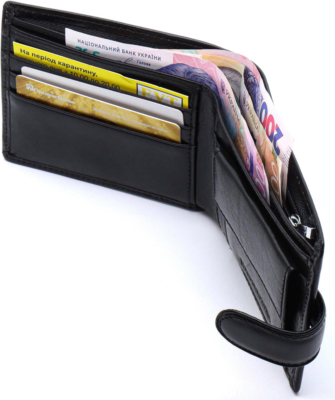 Портмоне мужское St Leather на кожаной кнопке Черный (ST104) - фото 6 Портмоне мужское St Leather на кожаной кнопке Черный (ST104) - фото 6