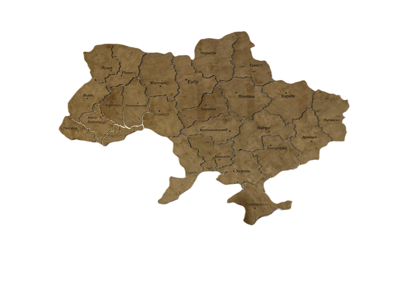 Карта України на акрилі з підсвічуванням між областями Nut 90х60 см