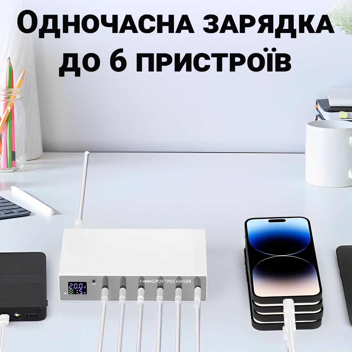 Пристрій Type-C мультизарядний Addap MCS-X6P на 6 портів з підтримкою швидкої PD 3.0 зарядки 140W - фото 4