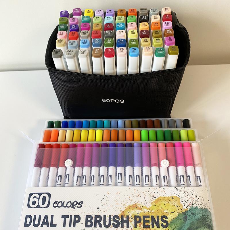 Набор для скетчинга Скетч-маркеры Touch Queen 60 шт + Линеры Dual Tip Brush Pens 60 шт