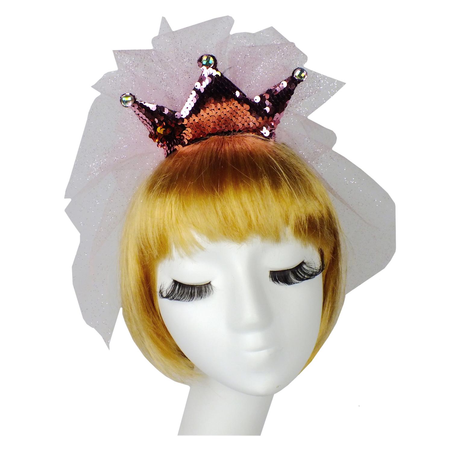 Коронка на обруче паеточная Seta Decor 18-1090PN с фатой Коронка на обруче паеточная Seta Decor 18-1090PN с фатой