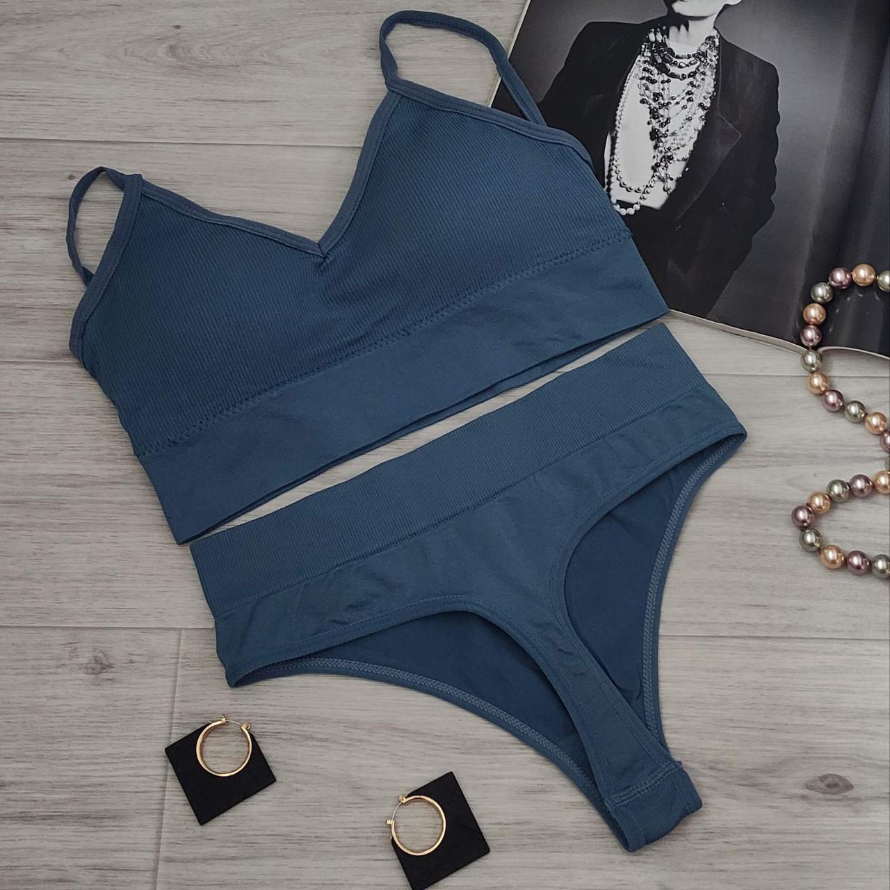 Комплект нижньої білизни в рубчик S/M Синій (1710516606)