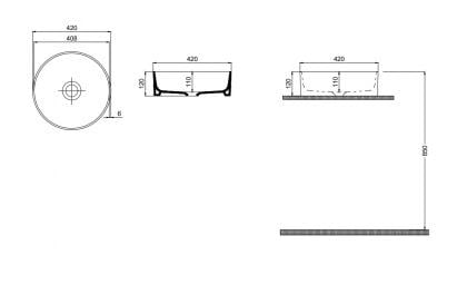 Умывальник на столешницу Quarter Bath Round Line 42 Белый (70RO23042.00.2.3.01) - фото 2