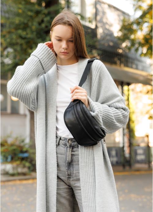 Поясная сумка женская Sambag из натуральной кожи Черный (814031512)