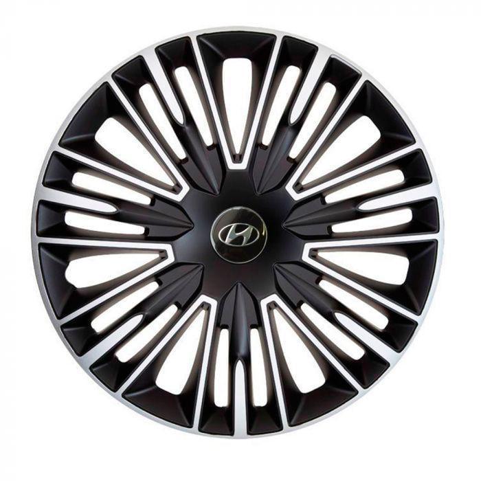 Колпаки для колес 4 Racing Jerez R14 с логотипом Hyundai 4 шт. Silver/Black