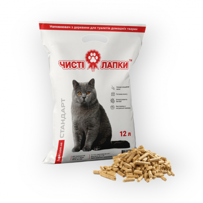 Наповнювач для котячих туалетів Чисті лапки деревний 24 л (14)