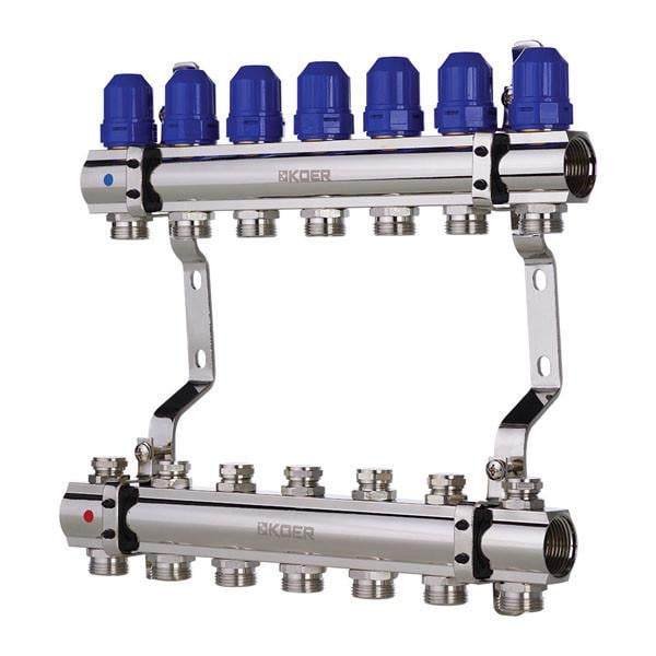 Блок колекторний з термостатичними клапанами KOER KR.1100-07 1"x7 WAYS (KR2633)