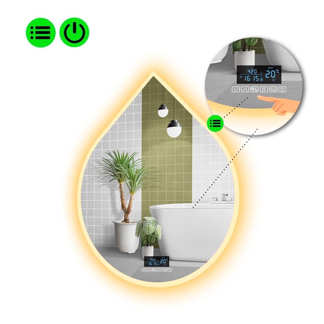 Зеркало с LED подсветкой Goccia 3 с Smart-блоком 80x64 см (8995371)