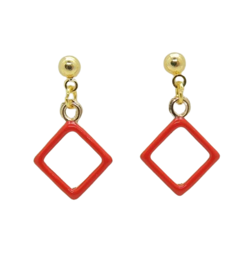 Сережки-гвоздики Liresmina Jewelry Червоні ромбики з емалі 2,3 см Золотистий (1751824778)