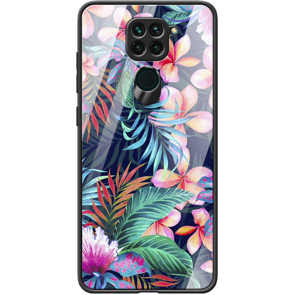 Чехол с рисунком Boxface Xiaomi Redmi Note 9 flowers in the tropics Черный силикон со стеклом (39801-up1971-40102)