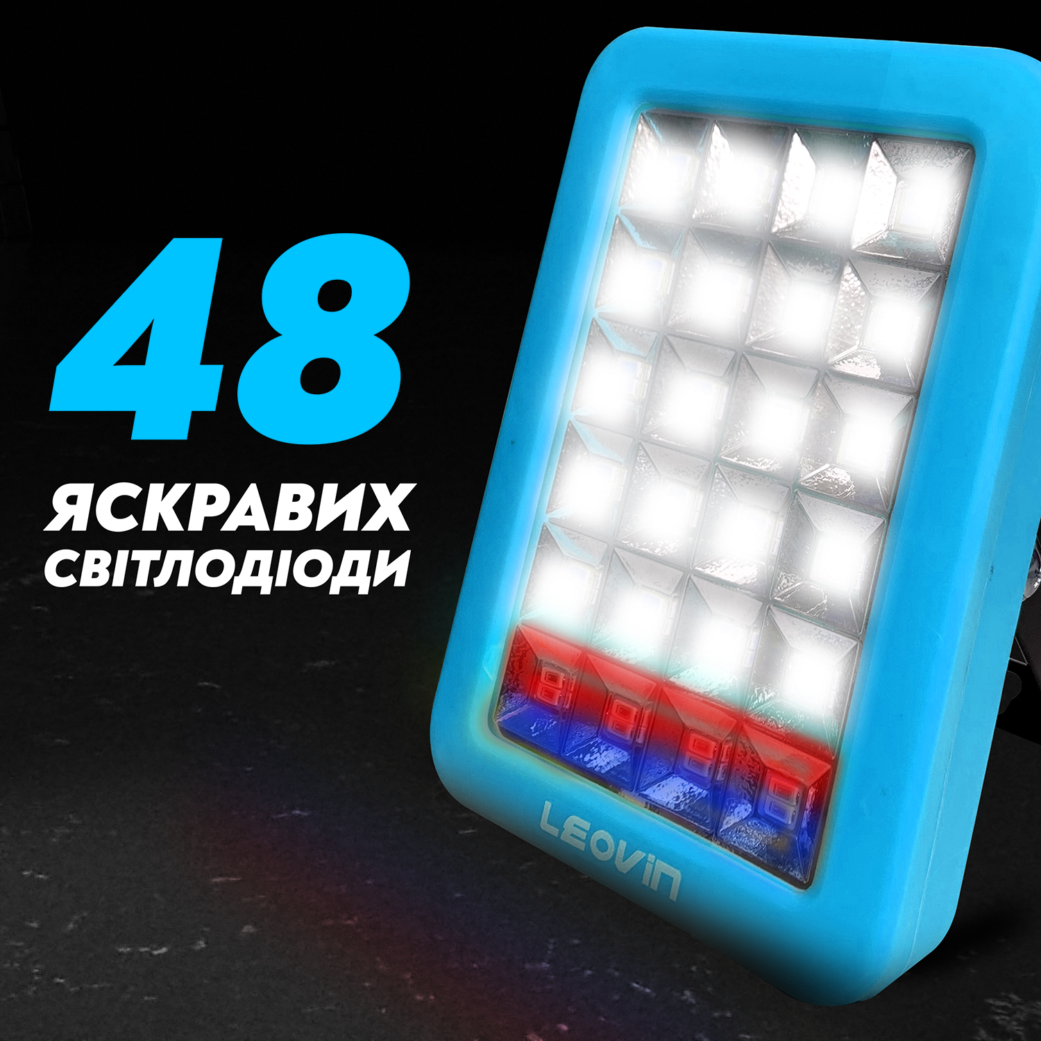 Світильник акумуляторний Leovin LE-012 LED 50 W аварійний прожектор з сонячною панеллю та повербанком Синій - фото 3