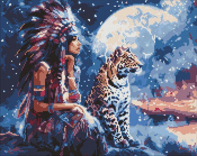 Алмазная мозаика Ideyka Девушка и леопард 40x50 см (Id-AMO8068)